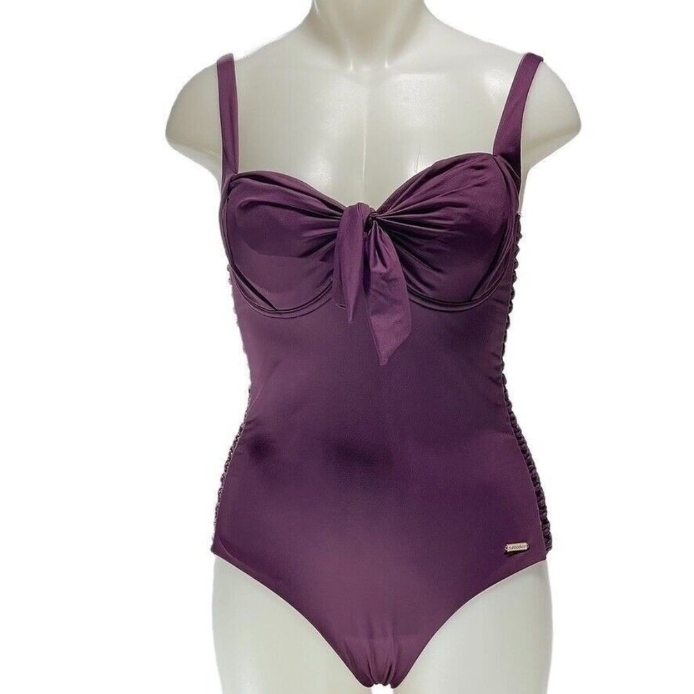 SUN SEEKER Swimsuit One Piece Crochet Side Front Tie Mayo Suit Women's Size  8